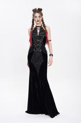 Black Halterneck Sleeveless Rivet Straps Chain Women's Punk Dress